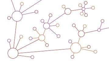 Grafische Analogie zum Thema Social Media: Feine Linien in den Hochschulfarben Rot, Orange & Violett symbolisieren Vernetzung. (Bild: TH Köln)